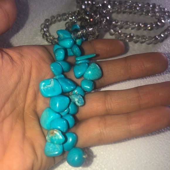 NATURAL Turquoise & Irridescent Facetted Crystal Beaded Lariat Bolo Necklace 40” - Picture 5 of 7